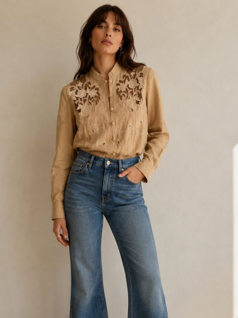 VTG Linen Cotton Embroidered Boho Tunic Frog Button Blouse Embroidered Western 8